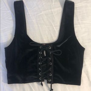 Free People Velvet Black Lace Up Crop Top